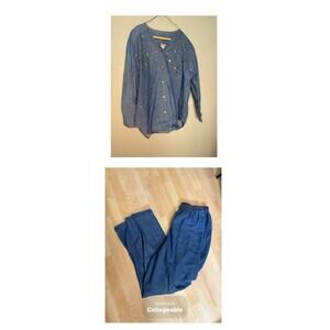 Vintage Susan Christopher 90s studded‎ bejeweled 
 2 piece denim outfit